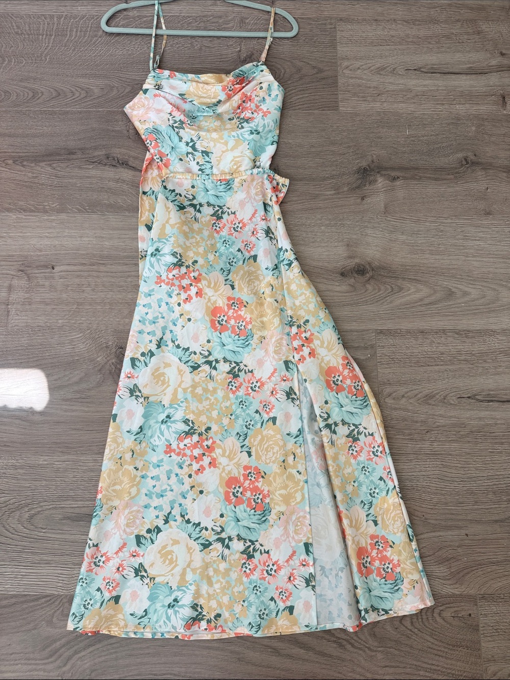 SHEIN Pastel Floral Maxi Slip Dress in Coral Mint and Yellow